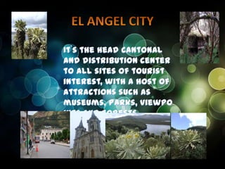 EL ANGEL CITY It`sthe head cantonal and distribution center toallsites of touristinterest, with a host of attractionssuch as museums, parks, viewpoints and forests.   