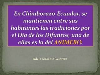 En Chimborazo-Ecuador, se mantienen entre sus habitantes las tradiciones por el Día de los Difuntos, una de ellas es la del ANIMERO. Adela Moscoso Valarezo 