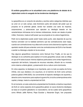El análisis geopolítico en la actualidad como una plataforma de debate ...