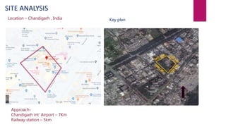 SITE ANALYSIS
N
Approach-
Chandigarh int’ Airport – 7Km
Railway station – 5km
Location – Chandigarh , India Key plan
 