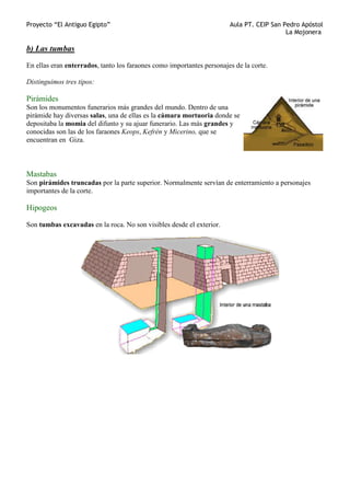 Proyecto “El Antiguo Egipto” Aula PT. CEIP San Pedro Apóstol
La Mojonera
b) Las tumbas
En ellas eran enterrados, tanto los...