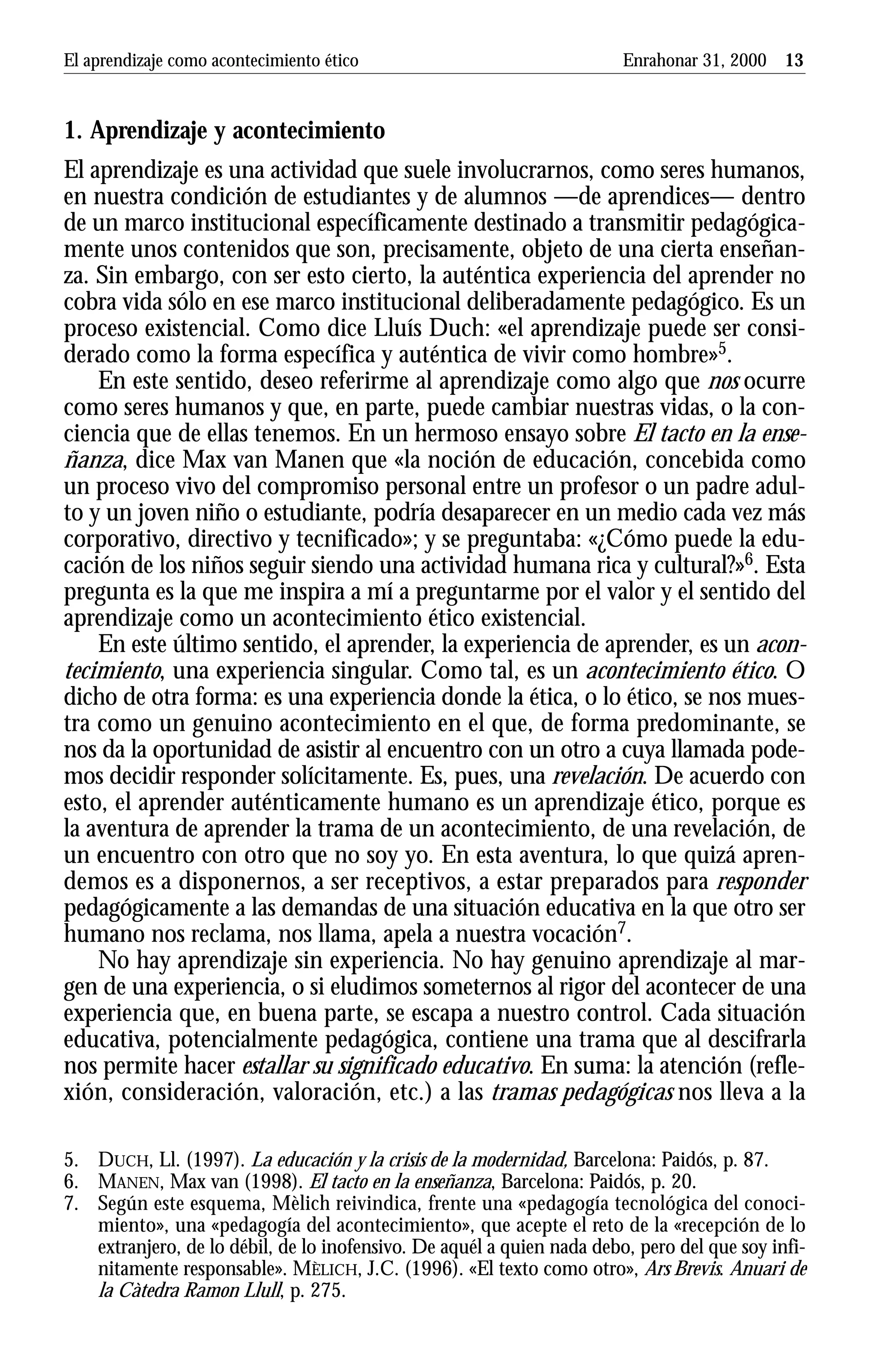 El aprendizaje como acontecimiento barcena | PDF
