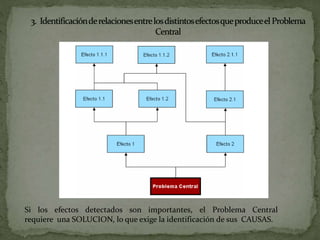 Si los efectos detectados son importantes, el Problema Central
requiere una SOLUCION, lo que exige la identificación de sus CAUSAS.
 