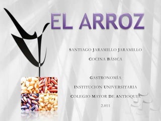 EL ARROZ<br />SANTIAGO JARAMILLO JARAMILLO<br />COCINA BÁSICA<br />GASTRONOMÍA<br />INSTITUCION UNIVERSITARIA<br />COLEGIO...
