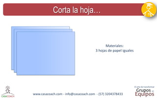 www.casacoach.com - info@casacoach.com - (57) 3204378433 
Corta la hoja… 
Materiales: 
3 hojas de papel iguales  