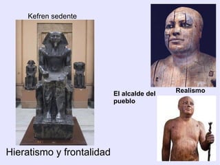 Realismo 
Hieratismo y frontalidad 
El alcalde del 
pueblo 
Kefren sedente 
 