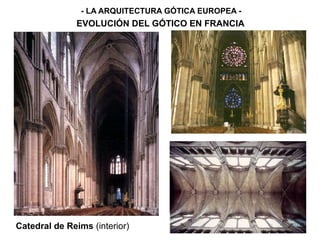 - LA ARQUITECTURA GÓTICA EUROPEA -
EVOLUCIÓN DEL GÓTICO EN FRANCIA
Catedral de Reims (interior)
 