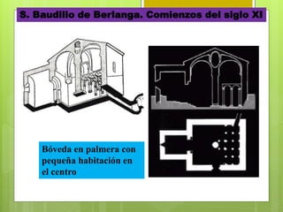 S. Baudilio de Berlanga. Comienzos del siglo XI
Bóveda en palmera con
pequeña habitación en
el centro
 