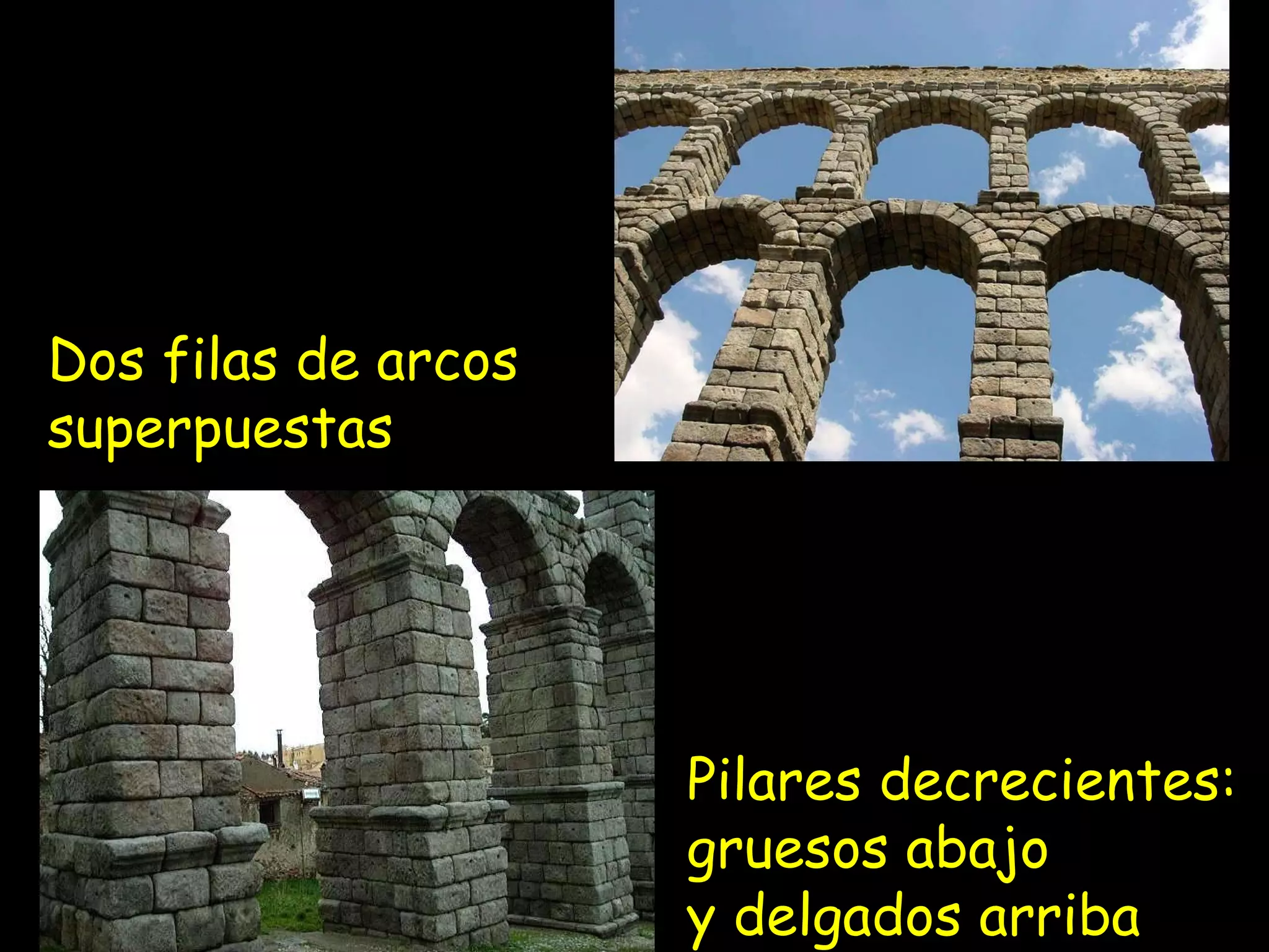 Dos filas de arcos superpuestas Pilares decrecientes: gruesos abajo y delgados arriba