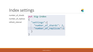 Index settings
number_of_shards
number_of_replicas
refresh_interval
CURRENT VERSION 7.6
 