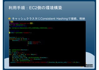 利用手順：EC2側の環境構築

キャッシュクラスタにConsistent Hashingで接続、格納
 