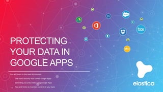 PROTECTING
YOUR DATA IN
GOOGLE APPS
You will learn in the next 60 minutes:
• The basic security that comes Google Apps
• Extending security while using Google Apps
• Tips and tricks to maintain control of your data
 