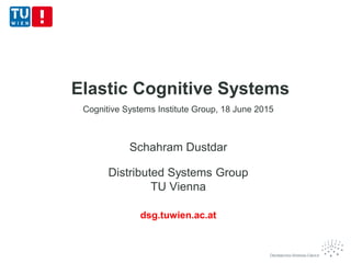 Elastic Cognitive Systems
Cognitive Systems Institute Group, 18 June 2015
Schahram Dustdar
Distributed Systems Group
TU Vienna
dsg.tuwien.ac.at
 