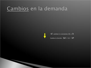 si  cambian  las  constantes  a   y/o   b Cambia la función:  Qd = a – bP   
