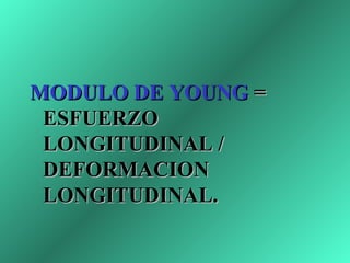 MODULO DE YOUNG =
 ESFUERZO
 LONGITUDINAL /
 DEFORMACION
 LONGITUDINAL.
 