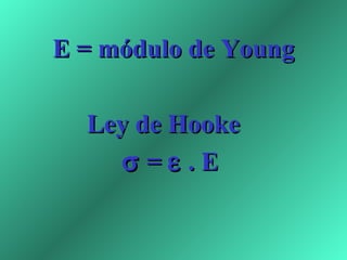 E = módulo de Young

  Ley de Hooke
    σ =ε .E
 