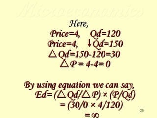Microeconomics Here, Price=4,  Qd=120 Price=4,   Qd=150  Qd=150-120=30  P = 4-4= 0 By using equation we can say, Ed= (  Qd/  P) × (P/Qd) = (30/0 × 4/120) = ∞ 