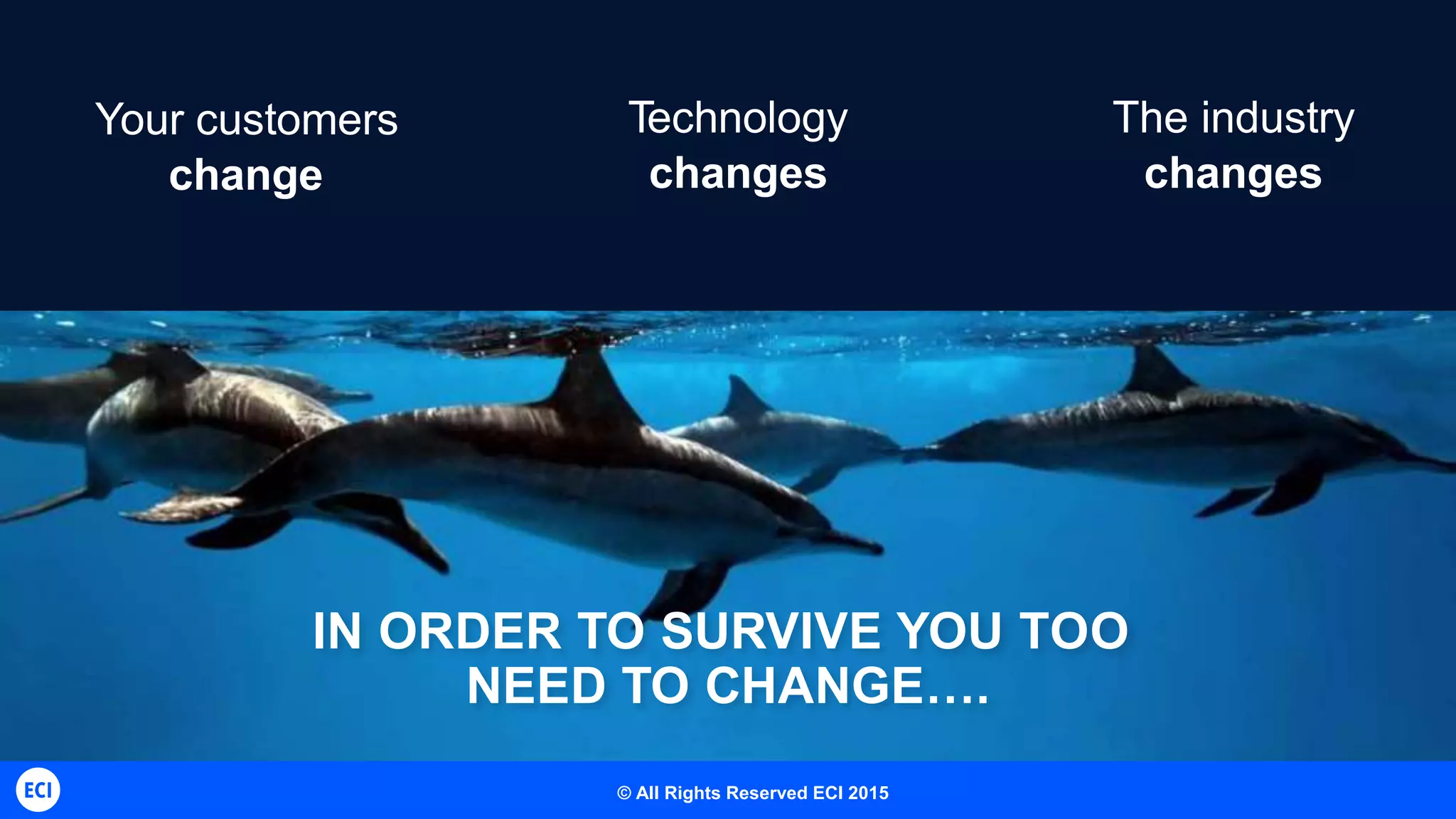 IN ORDER TO SURVIVE YOU TOO
NEED TO CHANGE….
Technology
changes
ECI Telecom Proprietary and Confidential 3
Your customers
change
The industry
changes
© All Rights Reserved ECI 2015
 
