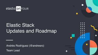 Shay Banon | Founder & CEO
Aaron Katz | CRO
Janesh Moorjani | CFO
Elastic Overview
Elastic Stack
Updates and Roadmap
Andrés Rodríguez (@andresrc)
Team Lead
 