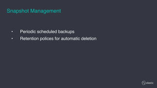 • Periodic scheduled backups
• Retention polices for automatic deletion
Snapshot Management
 