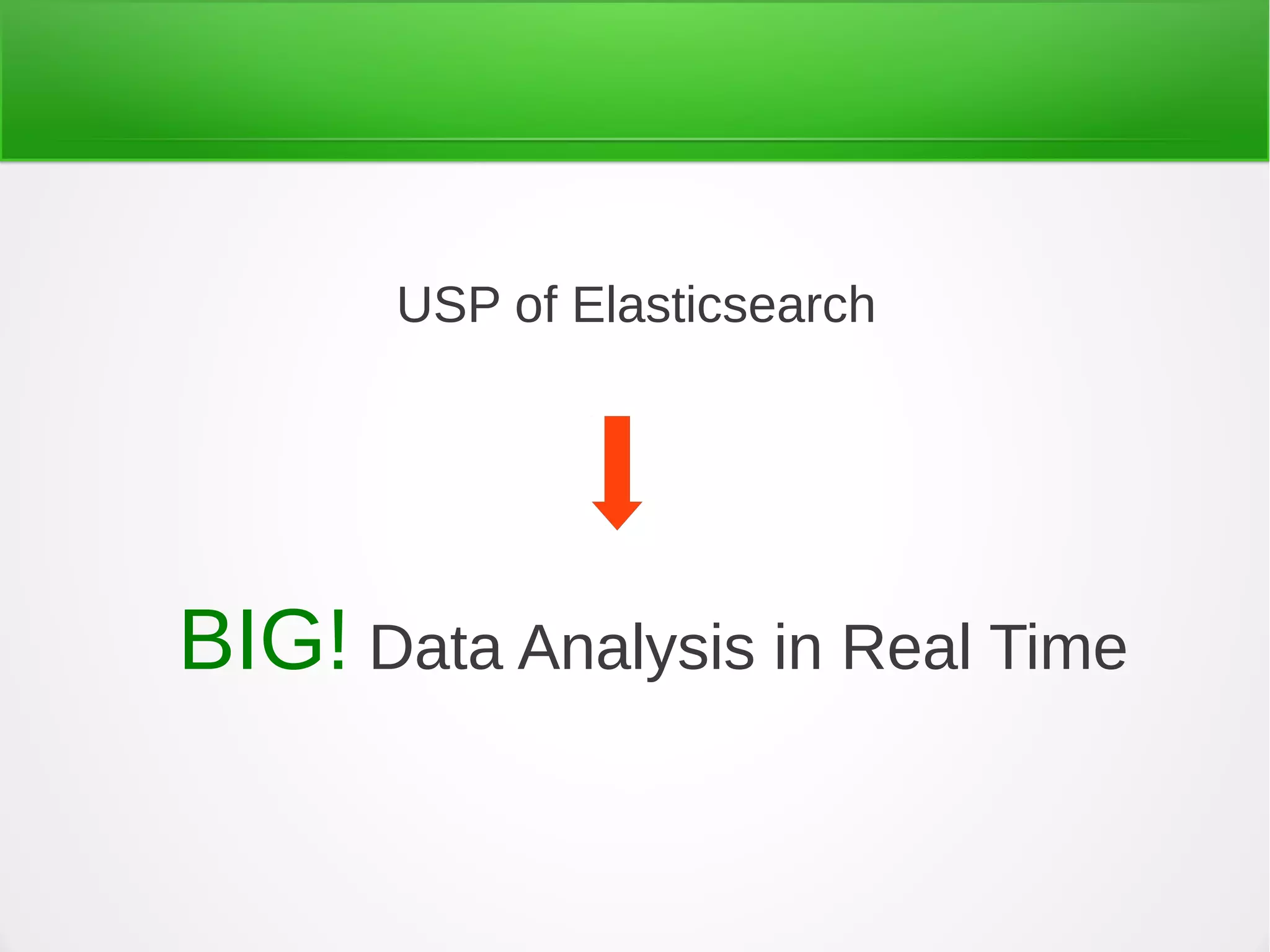 USP of Elasticsearch
BIG! Data Analysis in Real Time
 