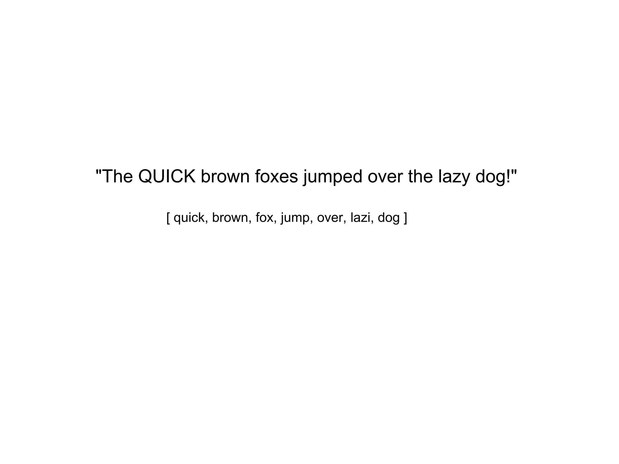 "The QUICK brown foxes jumped over the lazy dog!"
[ quick, brown, fox, jump, over, lazi, dog ]
 