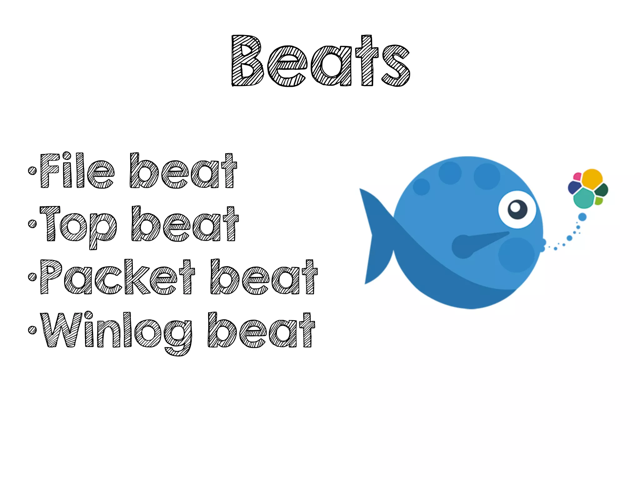 Beats
•File beat
•Top beat
•Packet beat
•Winlog beat
 