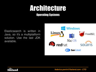 federico.panini@fazland.com - CTO
Operating Systems
Elasticsearch is written in
Java, so it’s a multiplatform
solution. Us...