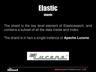 Elastic
federico.panini@fazland.com - CTO
shards
The shard is the low level element of Elasticsearch, and
contains a subse...