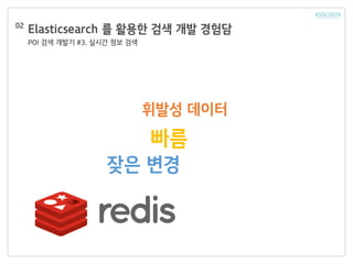 Elasticsearch 를 활용한 검색 개발 경험담
POI 검색 개발기 #3. 실시간 정보 검색
02
휘발성 데이터
빠름
잦은 변경
 