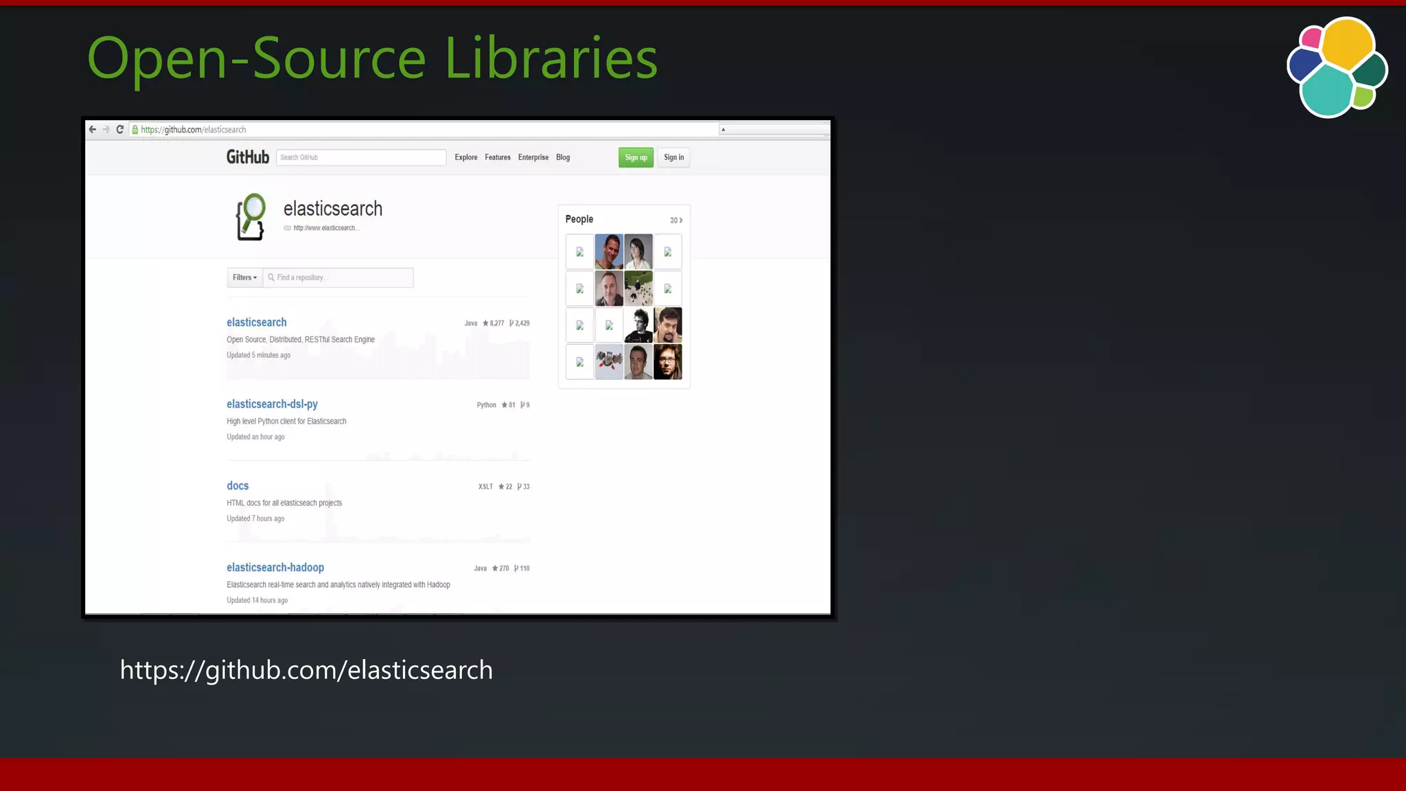 Open-Source Libraries
https://github.com/elasticsearch
 