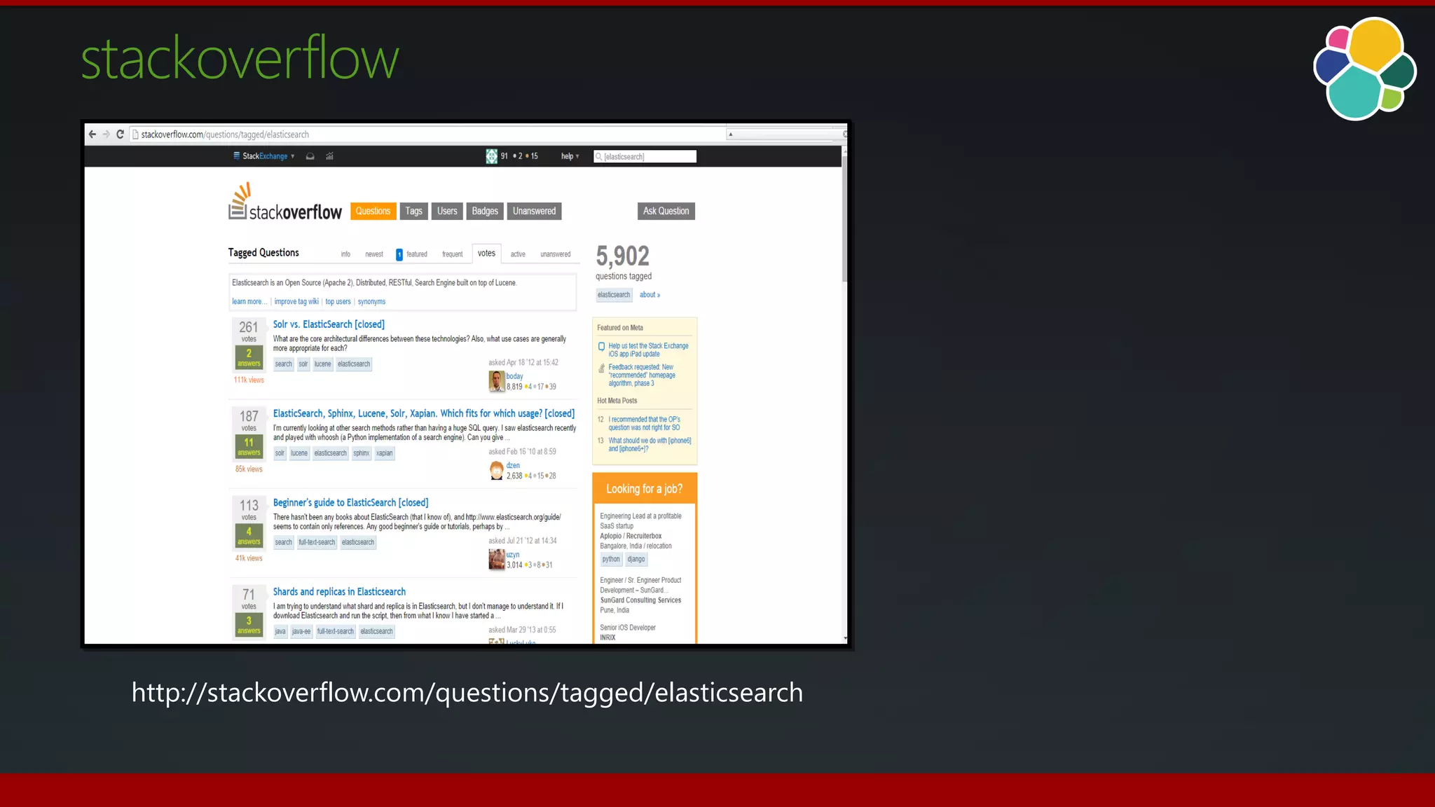 http://stackoverflow.com/questions/tagged/elasticsearch
stackoverflow
 