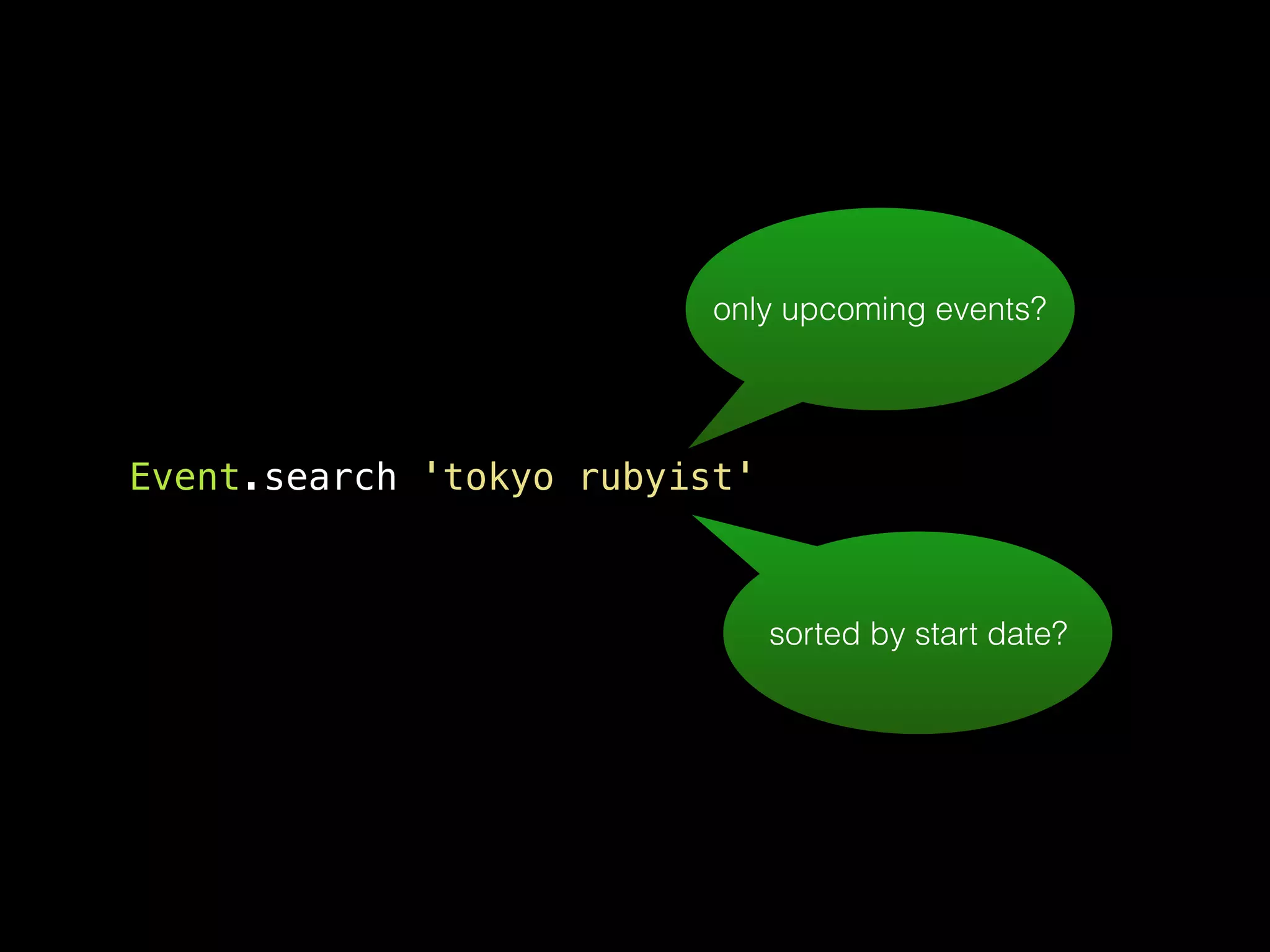 Event.search 'tokyo rubyist' only upcoming events? sorted by start date? 