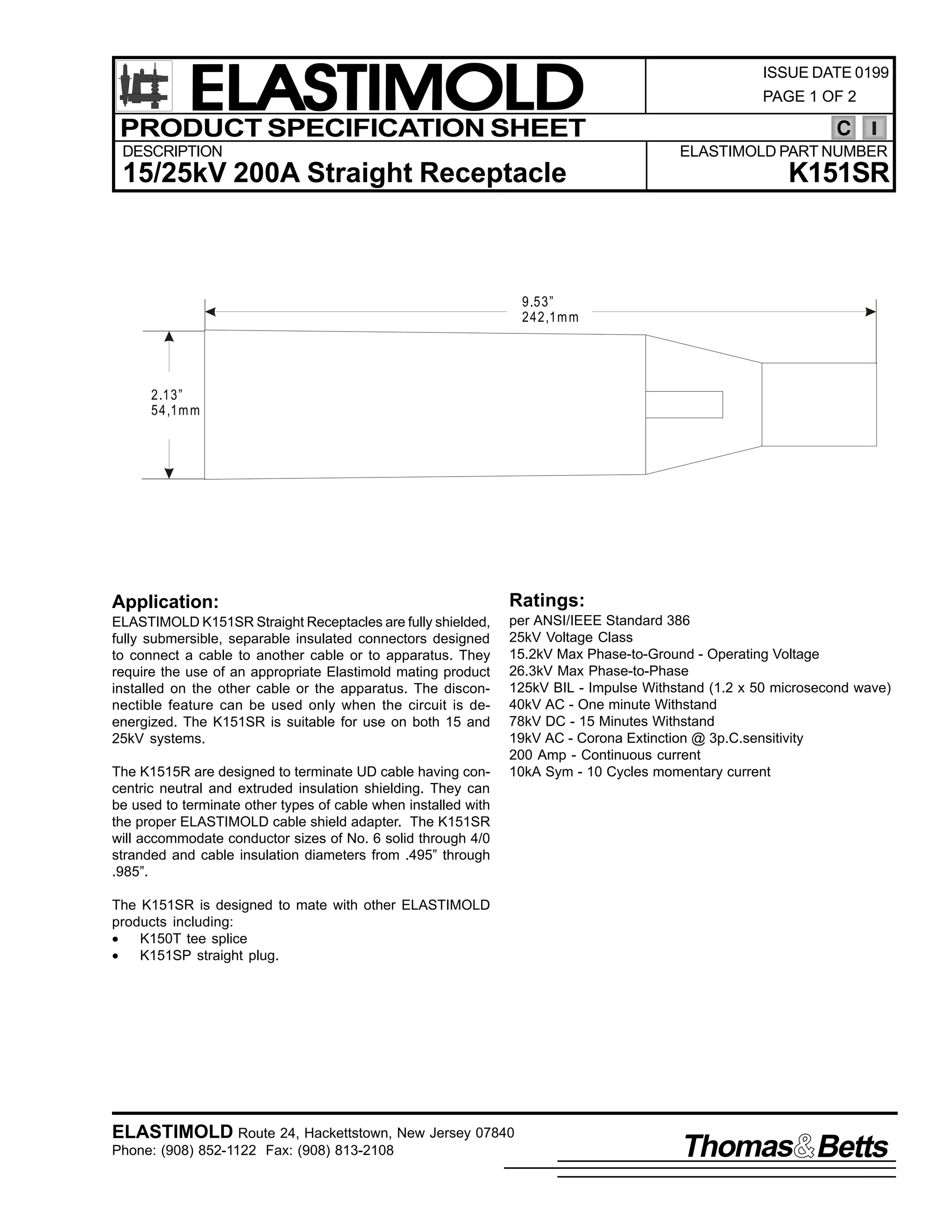 Elastimold Connectors - Loadbreak & Deadbreak Elbow & Bolted Tee Connectors - HV MV - 700 Series