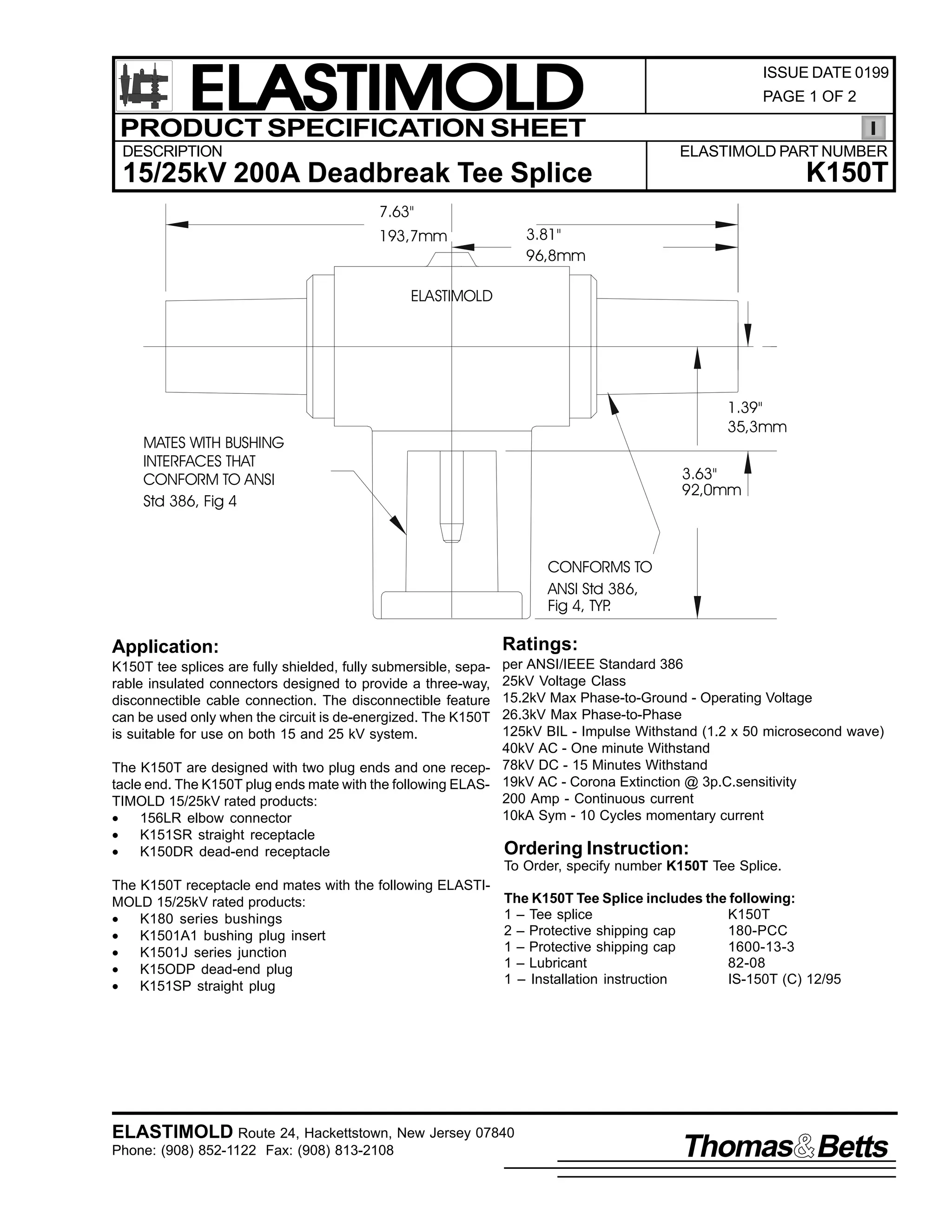 Elastimold Connectors - Loadbreak & Deadbreak Elbow & Bolted Tee Connectors - HV MV - 700 Series