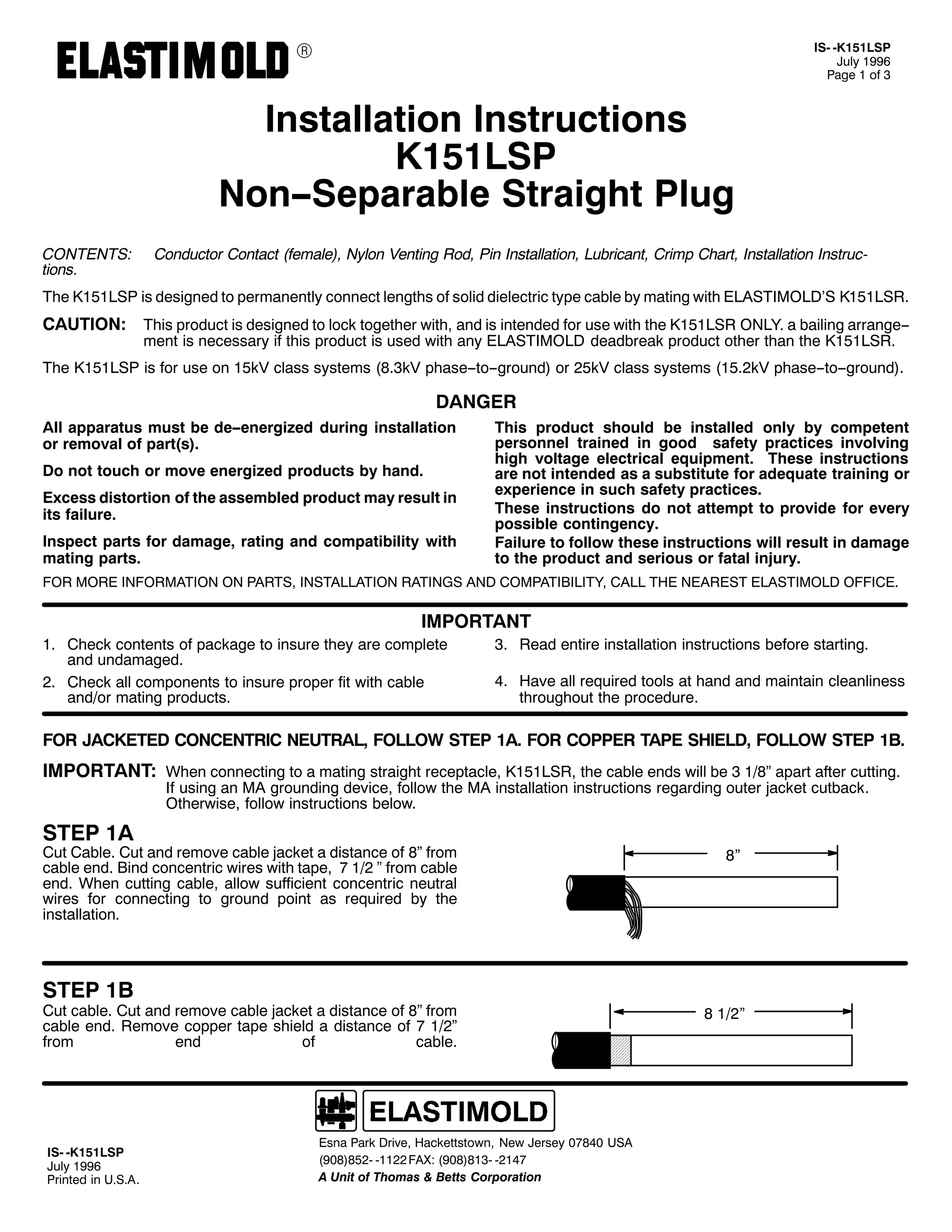 Elastimold Connectors - Loadbreak & Deadbreak Elbow & Bolted Tee Connectors - HV MV - 700 Series