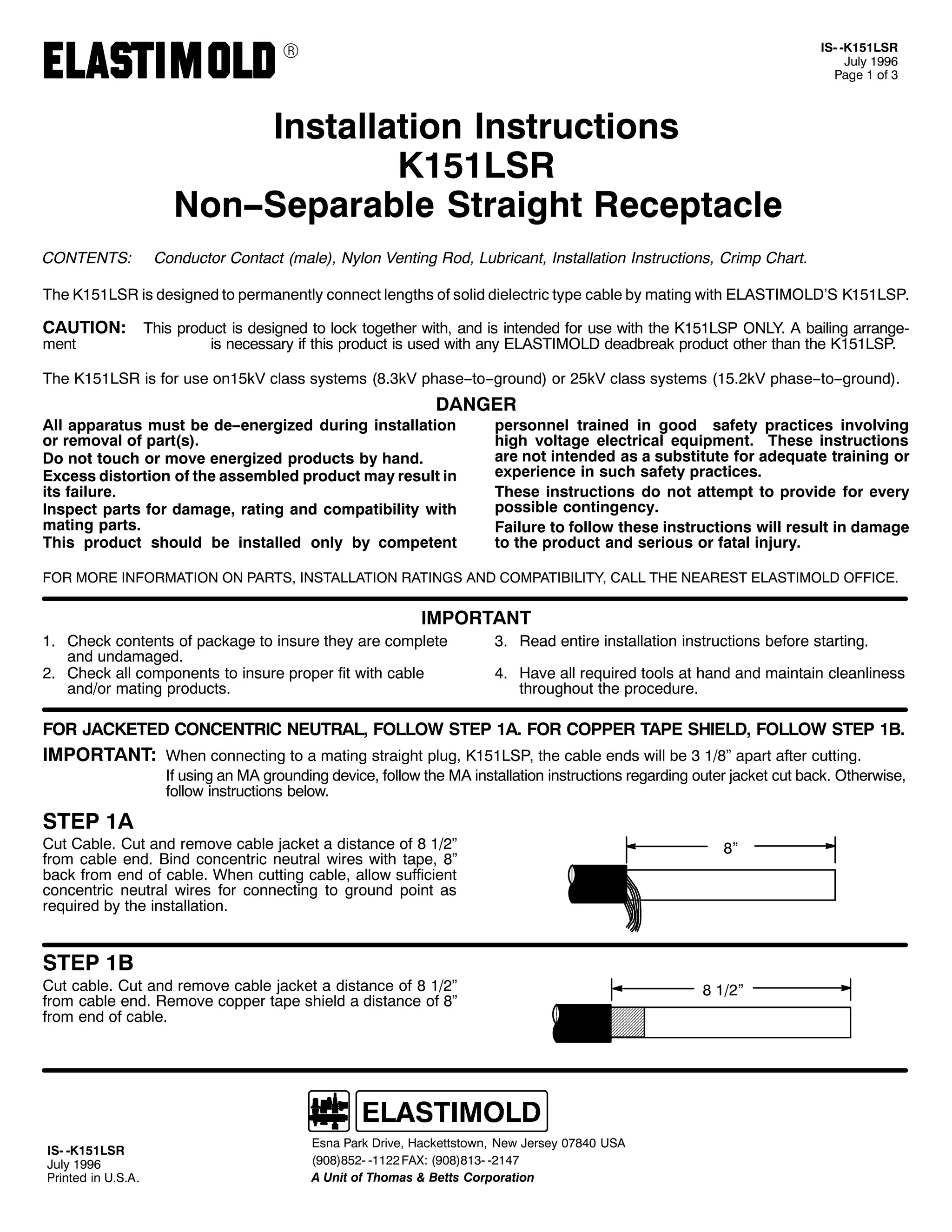 Elastimold Connectors - Loadbreak & Deadbreak Elbow & Bolted Tee Connectors - HV MV - 700 Series