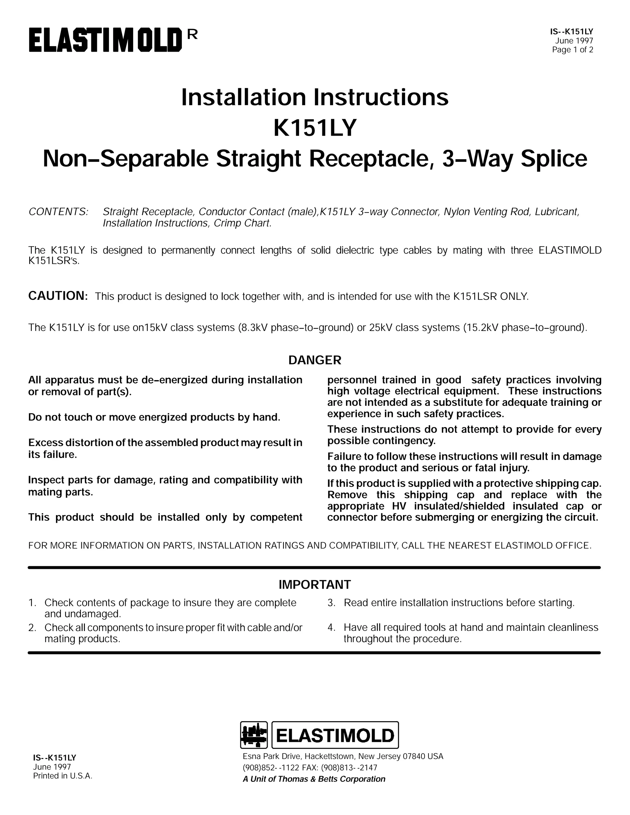 Elastimold Connectors - Loadbreak & Deadbreak Elbow & Bolted Tee Connectors - HV MV - 700 Series