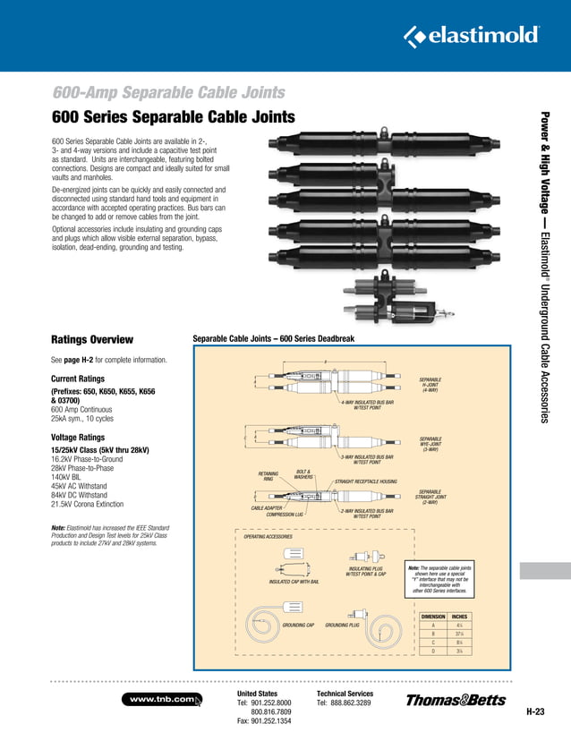 Elastimold Cable Connectors, Joints, Terminations Catalogue PDF