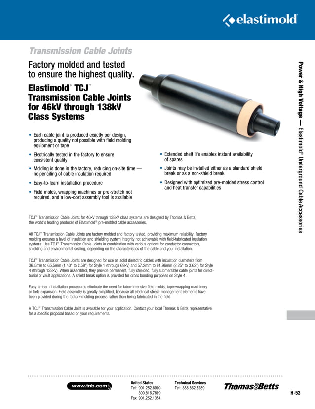 Elastimold Cable Connectors, Joints, Terminations Catalogue