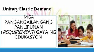 UnitaryElasticDemand
MGA
PANGANGAILANGANG
PANLIPUNAN
(REQUIREMENT) GAYA NG
EDUKASYON
 
