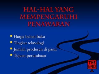 HHaall--hhaall yyaanngg 
mmeemmppeennggaarruuhhii 
PPeennaawwaarraann 
 HHaarrggaa bbaahhaann bbaakkuu 
 TTiinnggkkaatt tteekknnoollooggii 
 JJuummllaahh pprroodduusseenn ddii ppaassaarr 
 TTuujjuuaann ppeerruussaahhaaaann 
 