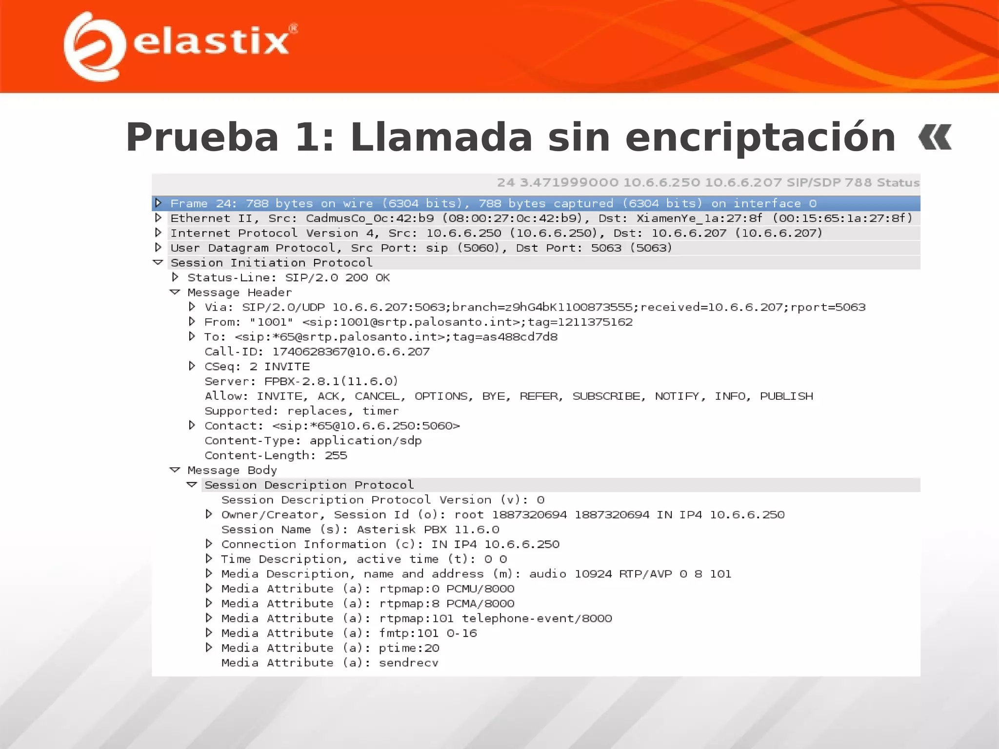 Prueba 1: Llamada sin encriptación

 