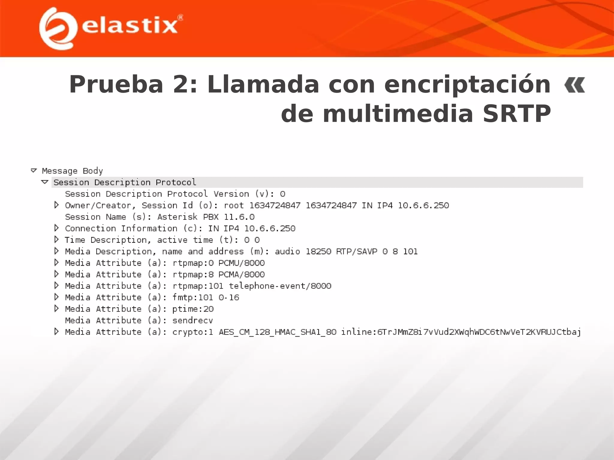 Prueba 2: Llamada con encriptación
de multimedia SRTP

 
