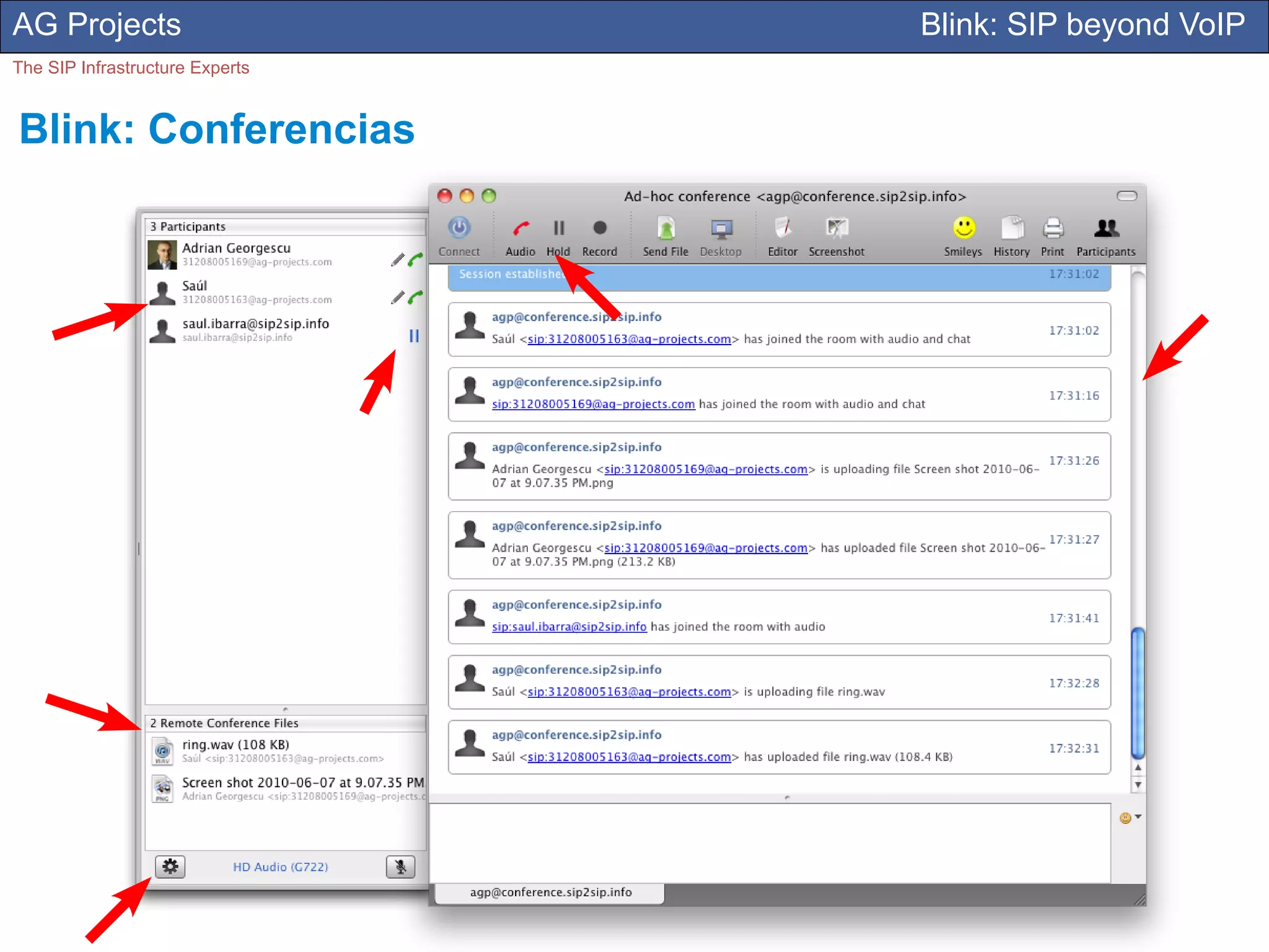 AG Projects                      Blink: SIP beyond VoIP
The SIP Infrastructure Experts


Blink: Conferencias
 
