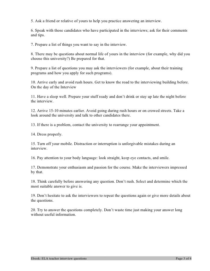 Ela teacher interview questions