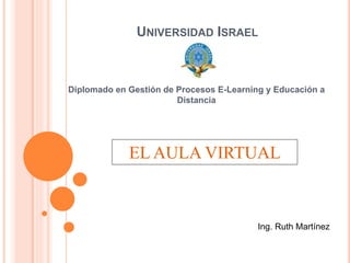 UNIVERSIDAD ISRAEL
Diplomado en Gestión de Procesos E-Learning y Educación a
Distancia
Ing. Ruth Martínez
EL AULA VIRTUAL
 