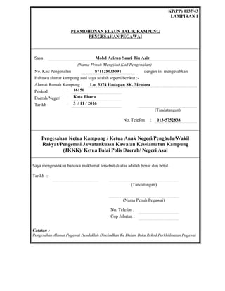 contoh surat pengesahan ketua kampung