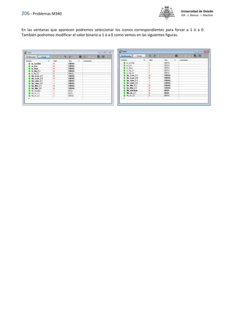 206 - Problemas M340
Universidad de Oviedo
ISA - J. Alonso - I. Machón
En las ventanas que aparecen podremos seleccionar los iconos correspondientes para forzar a 1 ó a 0.
También podremos modificar el valor binario a 1 ó a 0 como vemos en las siguientes figuras.
 