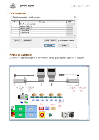 Problemas M340 - 387
Universidad de Oviedo
ISA - J. Alonso - I. Machón
Lista de mensajes
Pantalla de explotación
A continuación podemos ver parte de los elementos gráficos que componen la pantalla de operador.
 